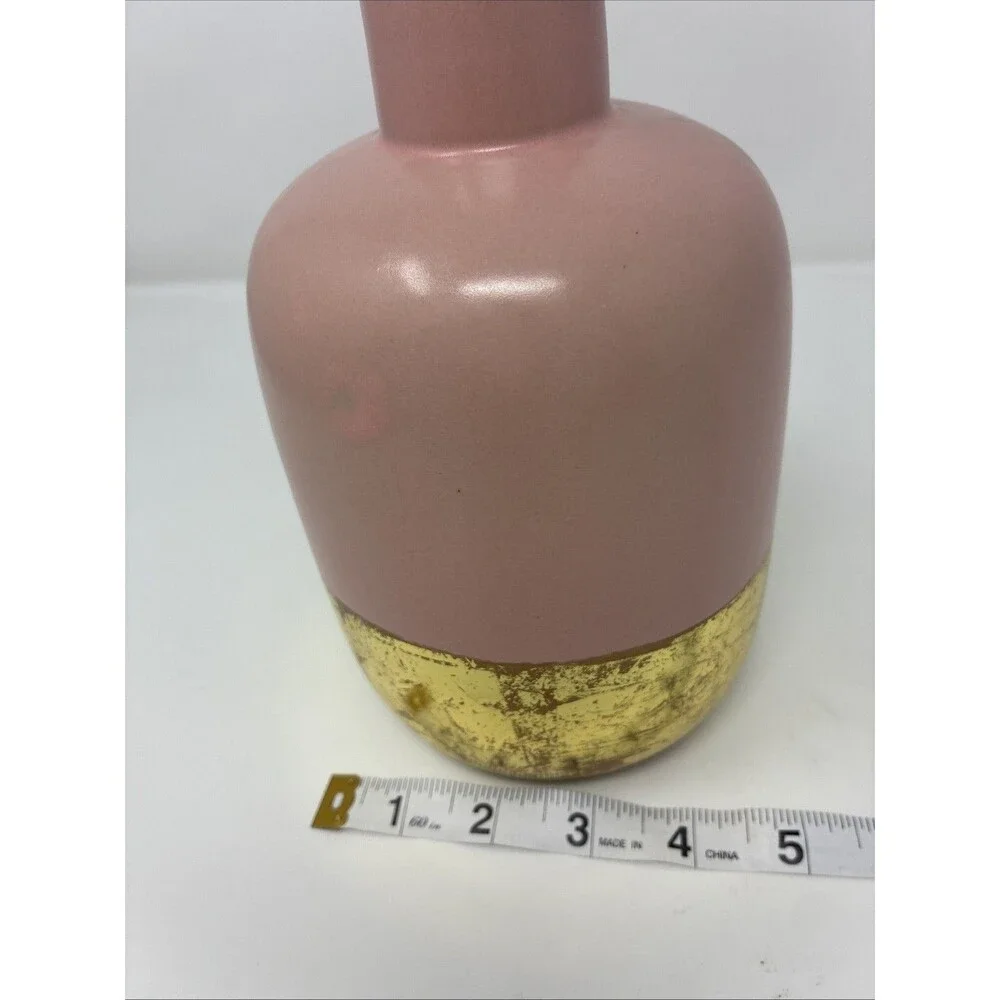 Vintage Pier 1 Blush Pink And Gold Pottery Vase Dipped Gold Metallic, Retired